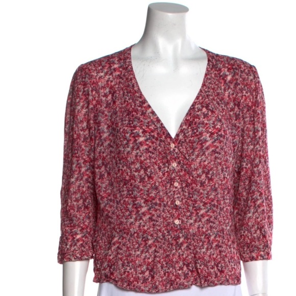 Ba&sh Beautiful Red Button-Front Blouse Size Large (US 10) french girl style - Picture 1 of 9